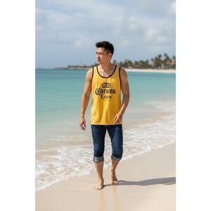 NWT Corona Extra Cozumel Mexico Men's Muscle Tank Top Yellow/Navy‎ Beer Size XL